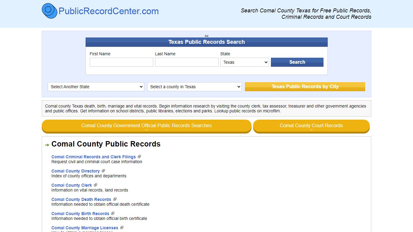 Comal County Texas Free Public Records - Court Records - Criminal Records