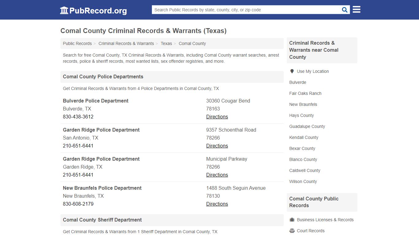 Comal County Criminal Records & Warrants (Texas)